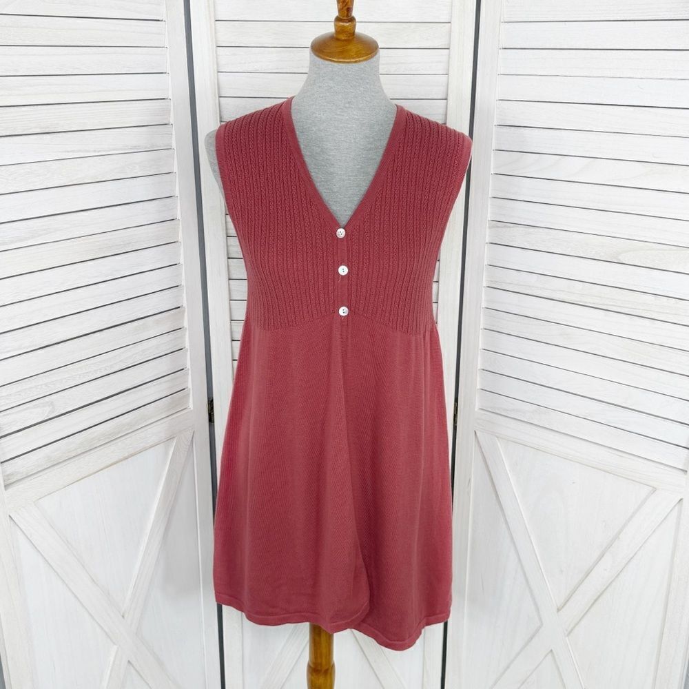 Vntg Laura Ashley‎ Split Front Sleeveless Tunic Sweater Red 8 Lagenlook Cottage